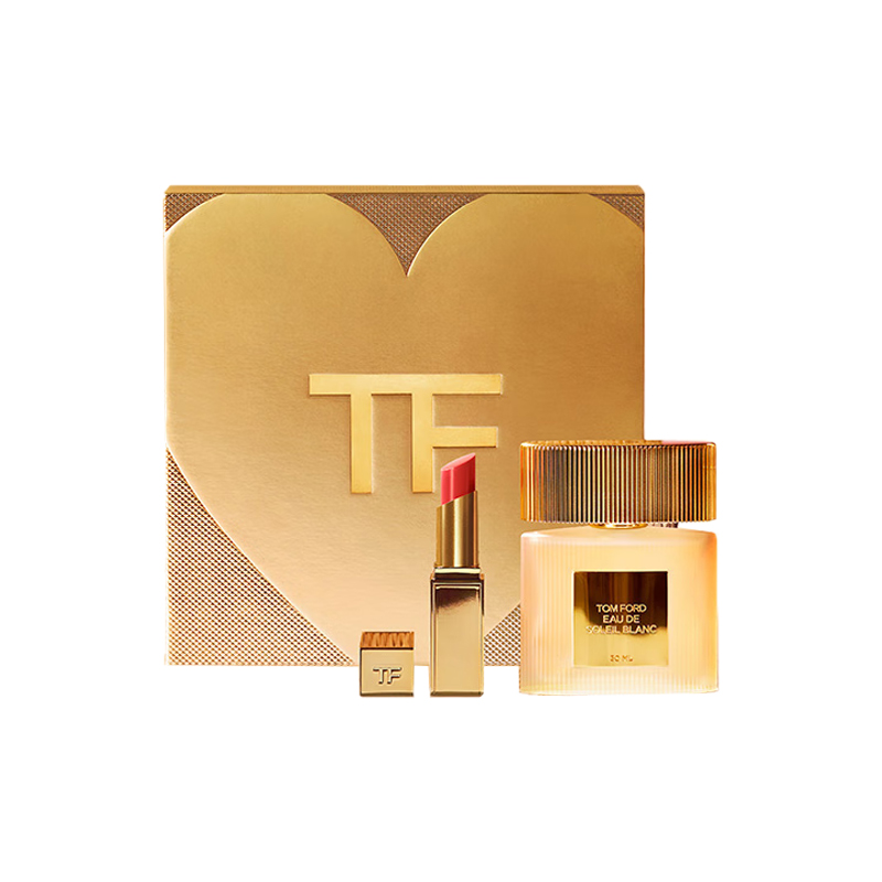 

TF Box Limited Edition Палетка для губ и румян Легко растушевывается Устойчивая 2,8 г+3,3 г TOM FORD, two-piece set: slim gold tube #04+sparkling iridescent light perfume 30ml