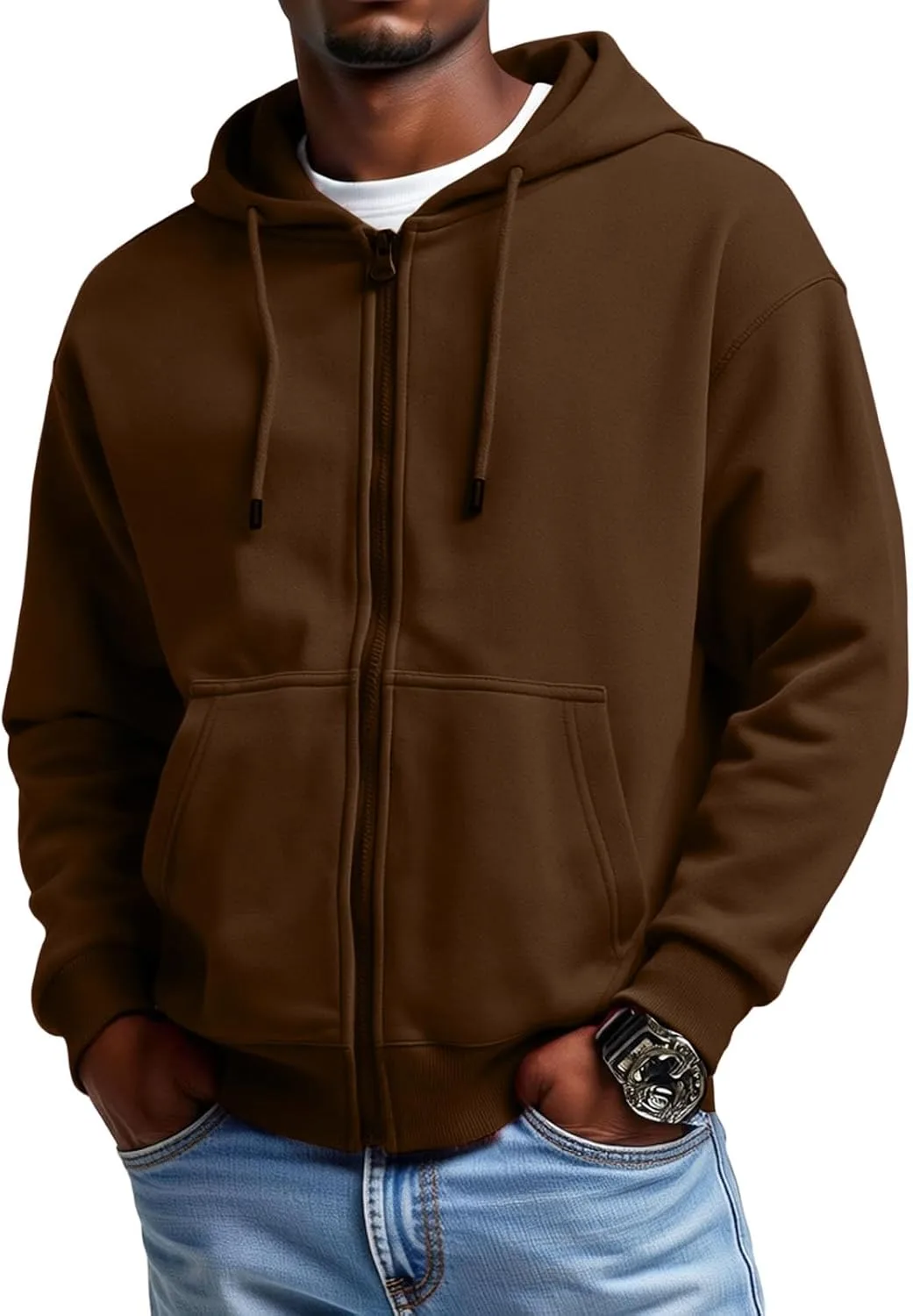 

Мужская толстовка с капюшоном на молнии, флисовая