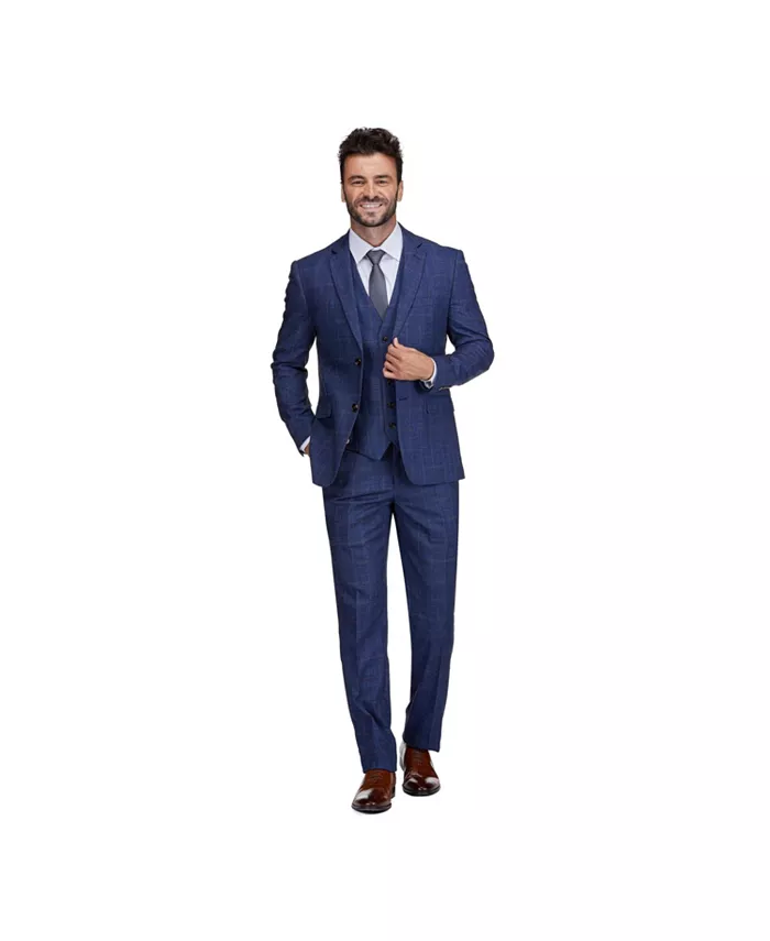 

Мужской синий в клетку "оконное стекло" костюм-тройка Slim Fit Gino Vitale