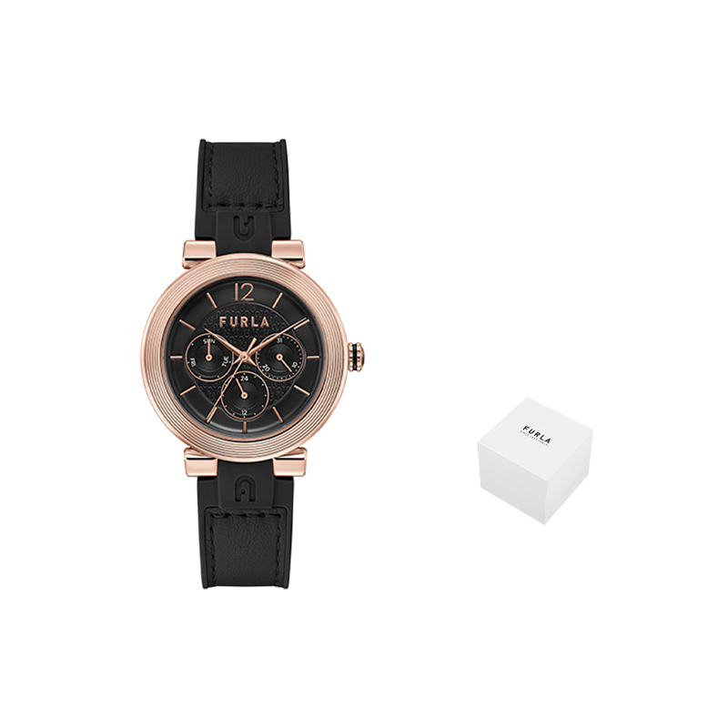 

Furla Часы Wrist Watch Quartz Movement Silicone Genuine Leather Strap 38mm Black Dial Women's Watch, Black