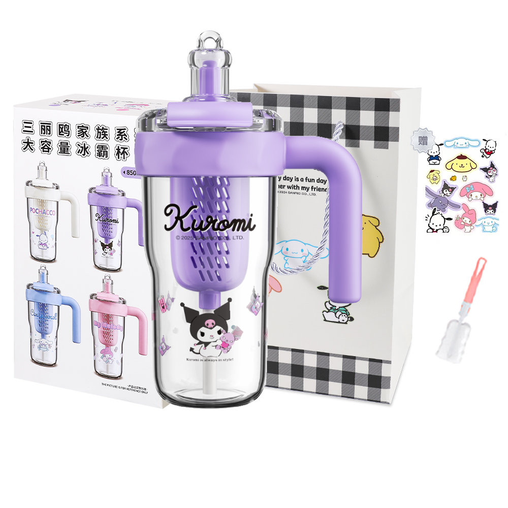

Пластиковый стакан Kulomi 850ml Sanrio, Kuromi Water Cup+Shopping Bag+Cup Brush Stickers