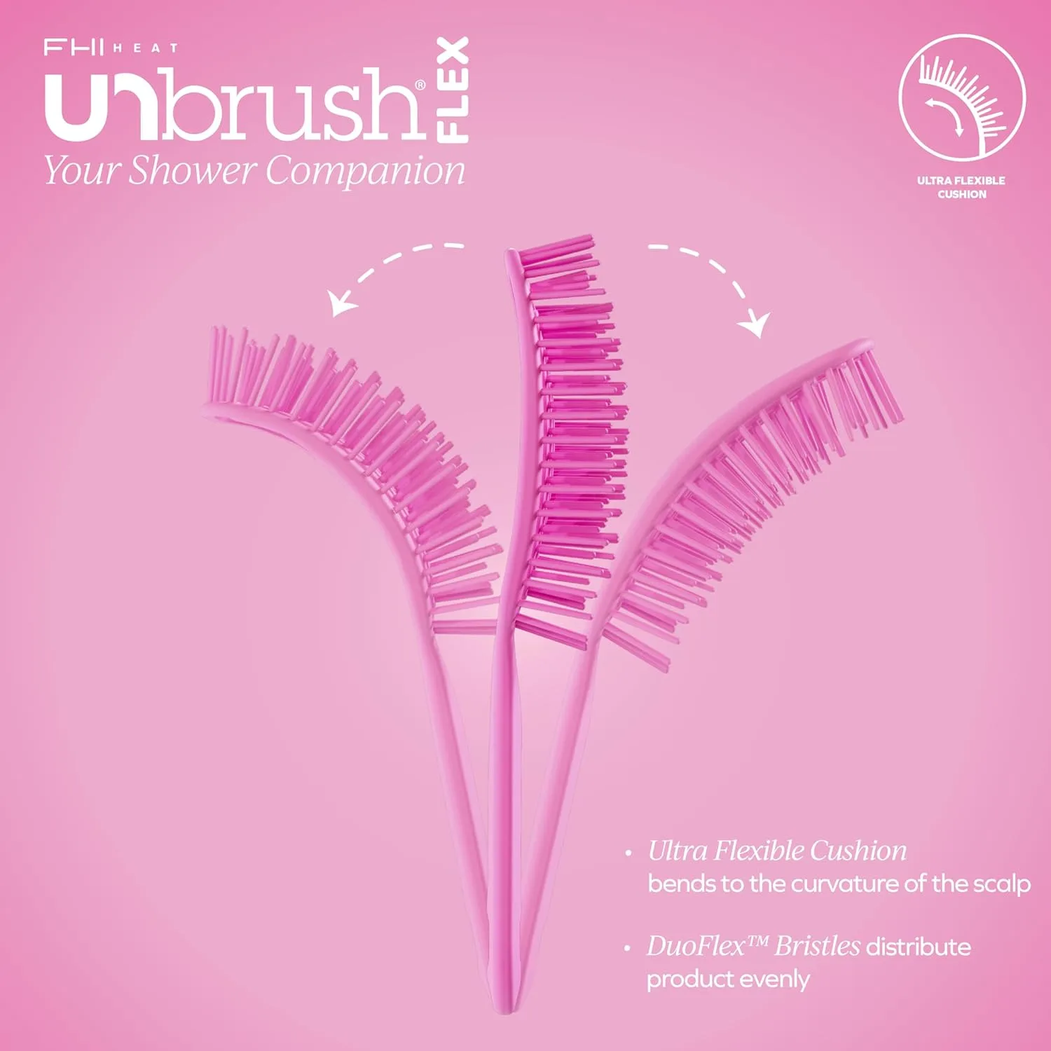 FHI Heat UNbrush Flex Detangling Brush - ультрагибкая щетка для волос без боли с антистатическими щетинками DuoFlex для распутывания, массажа кожи головы и быстрой укладки, Pink — фото 3