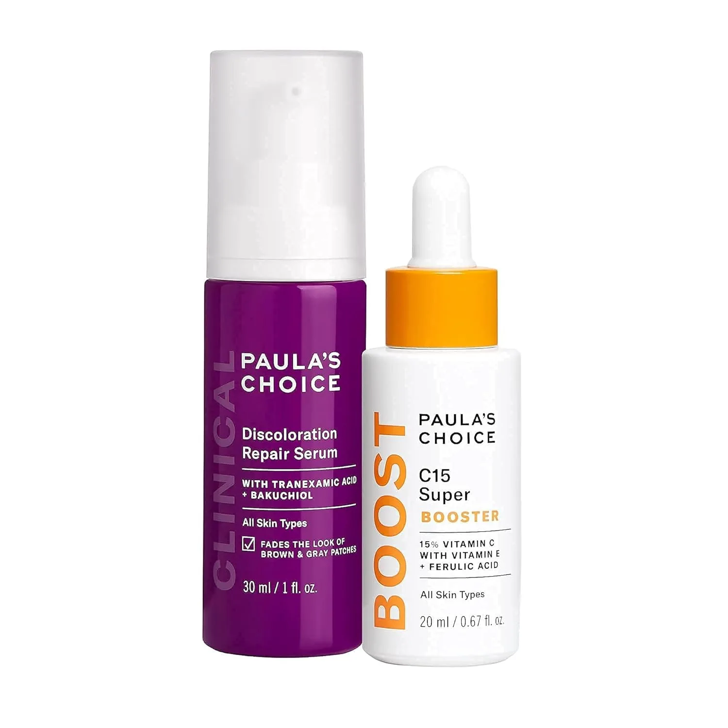 Paula's Choice CLINICAL сыворотка для коррекции пигментации с транскамовой кислотой и BOOST C15 Boстер, концентрированная 15% сыворотка с витамином C, набор из 2 средств для стойких темных пятен, без отдушки