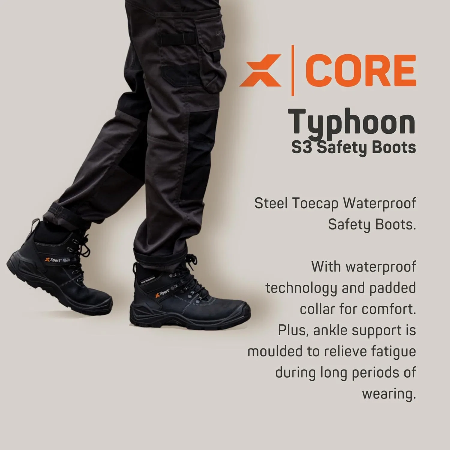 Рабочие ботинки Xpert Typhoon S3 на шнуровке со стальным носком, удобные и водонепроницаемые, с подошвой класса S3 для безопасности и поддержки лодыжки, Brown — фото 2