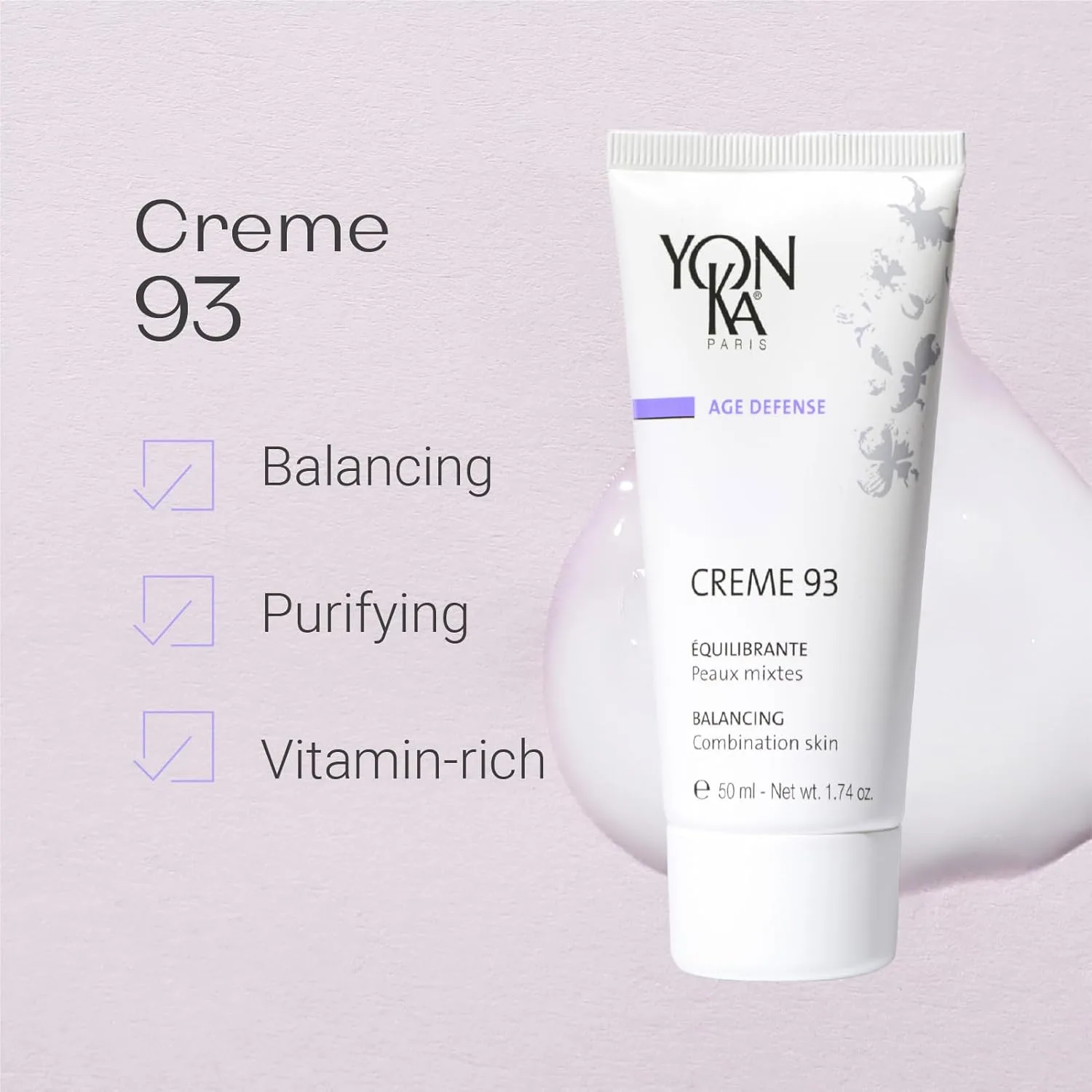 Увлажняющий матирующий крем Yon-Ka Creme 93 | Балансирующий крем для комбинированной кожи | Балансирует жирный цвет лица благодаря витаминам A, C и E | Без парабенов | 40 г Yonka, olive — фото 2