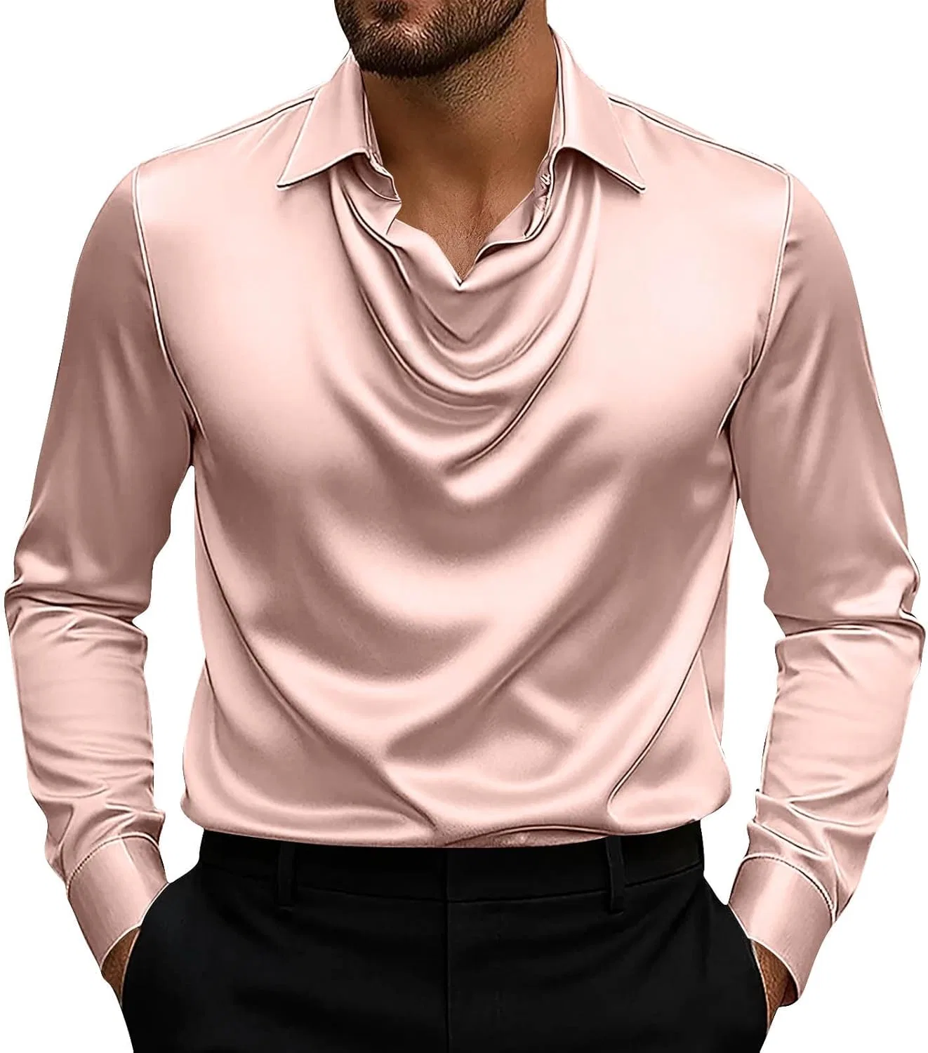 Мужская рубашка из сатина с длинным рукавом, Rose Gold