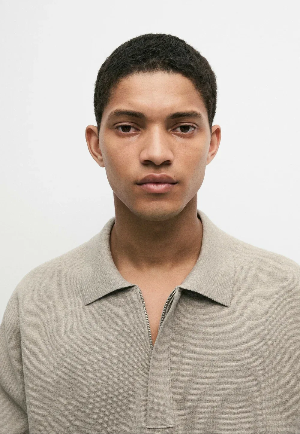 Вязаный поло-свитер на молнии из смесовой хлопковой ткани Massimo Dutti, Light Brown — фото 4