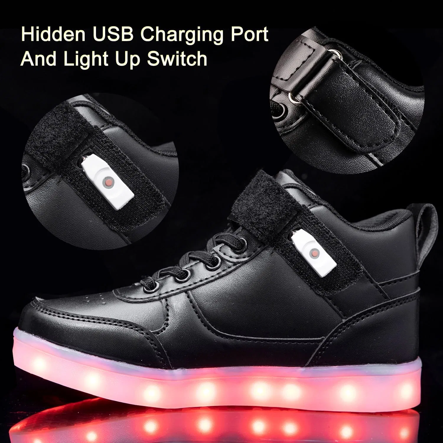 Детские светящиеся кроссовки с LED-подсветкой на шнуровке SEROUNY, Black — фото 3