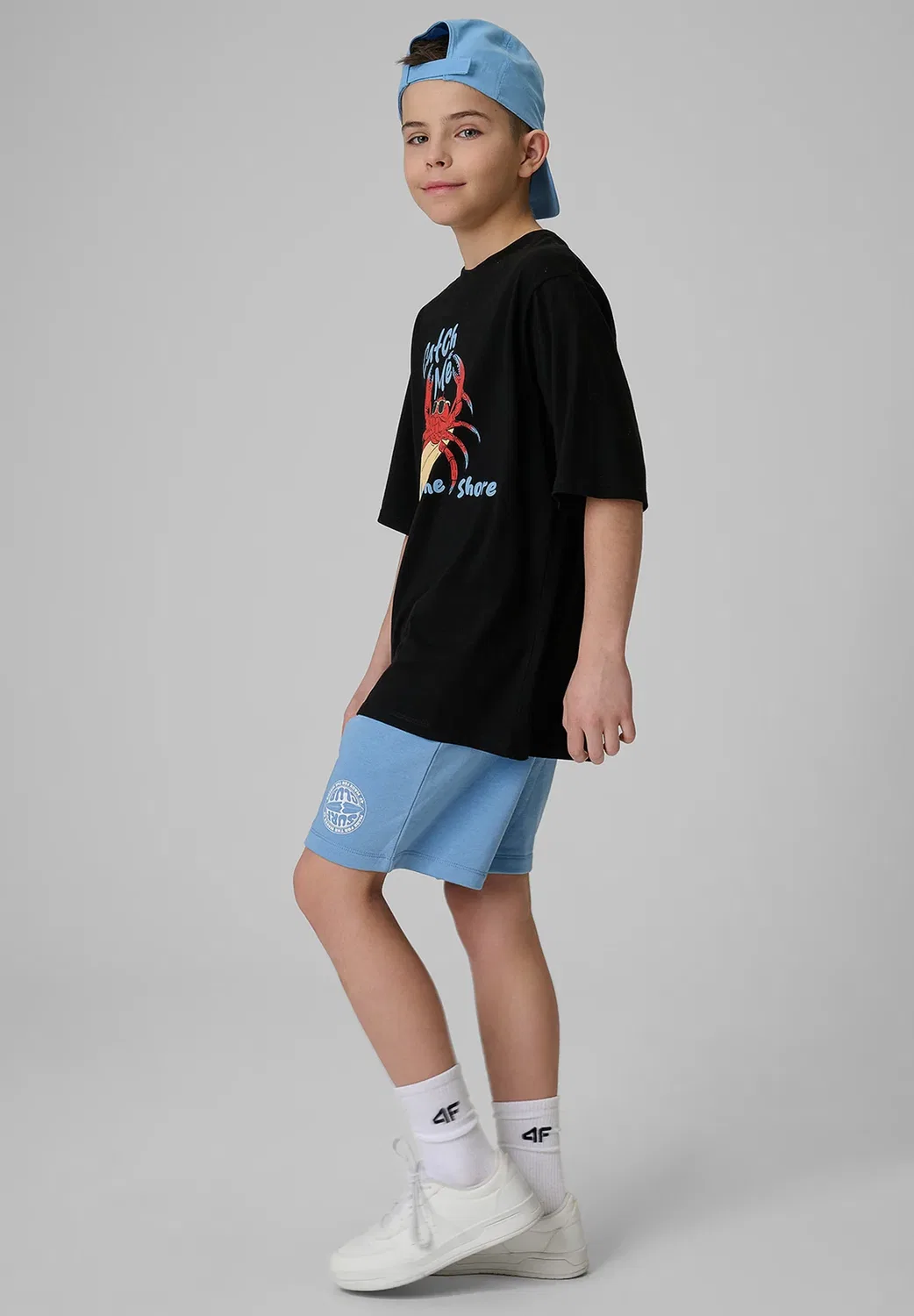 Spodenki dresowe chłopięce - niebieskie 164 (13-14 лат) - спортивные шорты 4F, Blue — фото 4