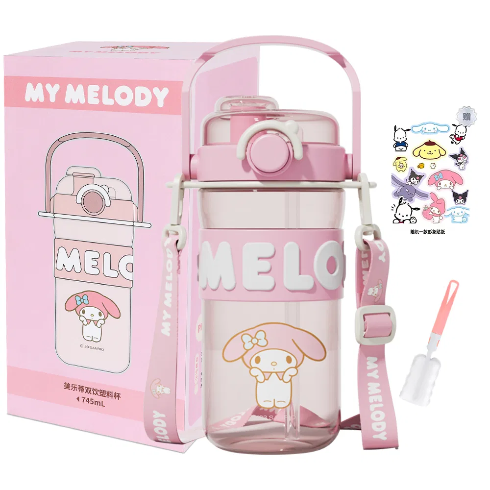 Кружка с ручкой 745 мл, Sanrio, Pink My Melody Handheld Cup+Sticker Cup Cleaning Brush, Pink