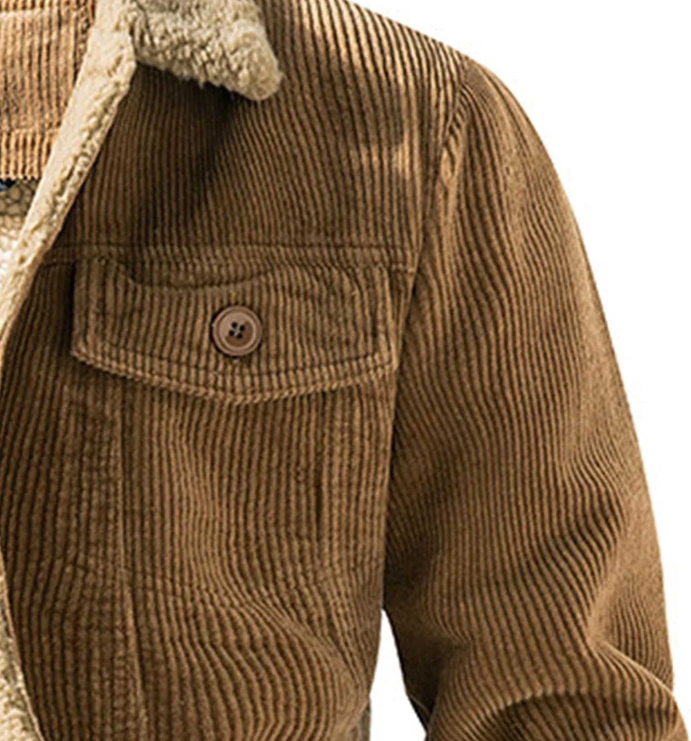 Мужская куртка-ветровка на флисе с воротником из искусственного меха, Corduroy Trucker Jackets, хаки — фото 2