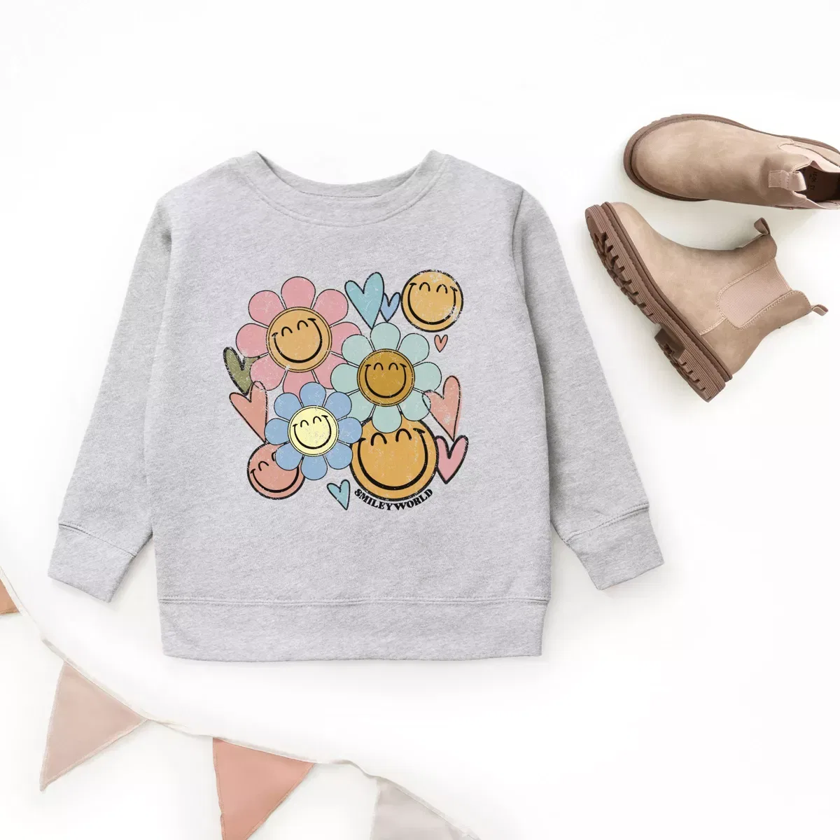 Детский свитшот с принтом SmileyWorld Flower Smiley Face The Juniper Shop, Heather Grey — фото 3
