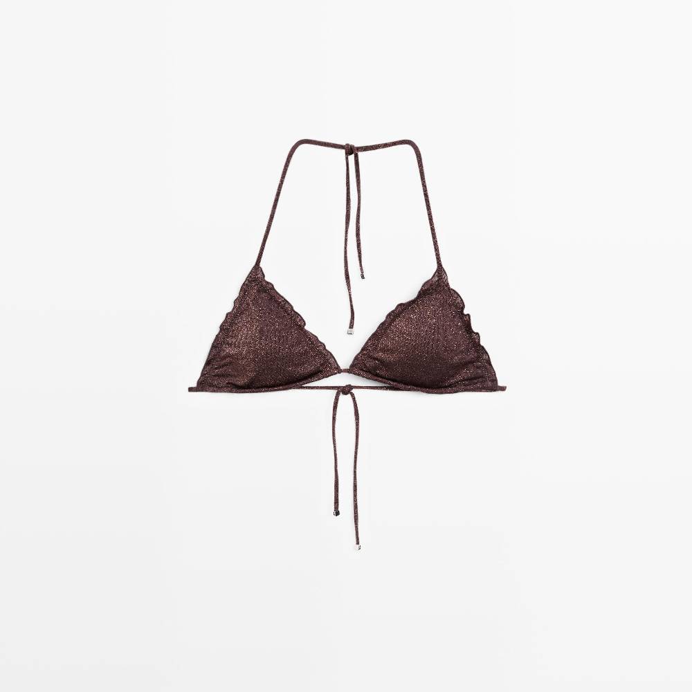Топ-бикини Massimo Dutti Shimmery ruffled, коричневый