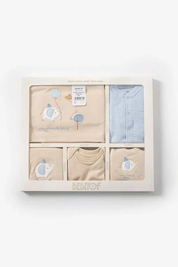 Детский комплект одежды для новорожденных с вышивкой слоников Stork Bundle, Blue — фото 2