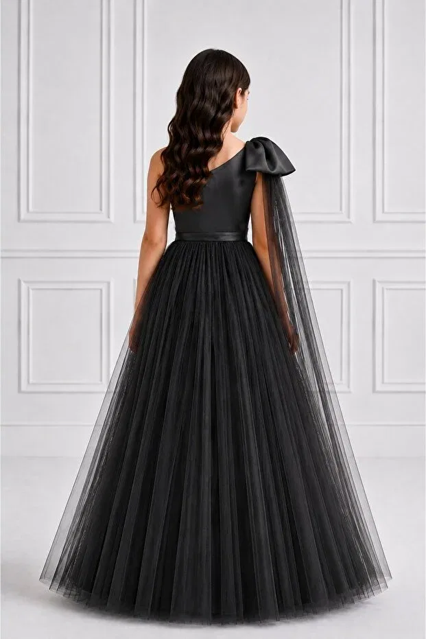 Детское платье для девочек с одним рукавом Party Madyabutik, Black — фото 2
