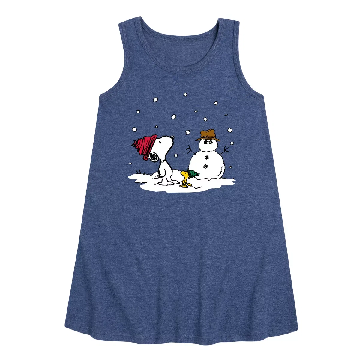 Детское платье-трапеция без рукавов Snoopy Woodstock Snowman Peanuts, Heather Navy