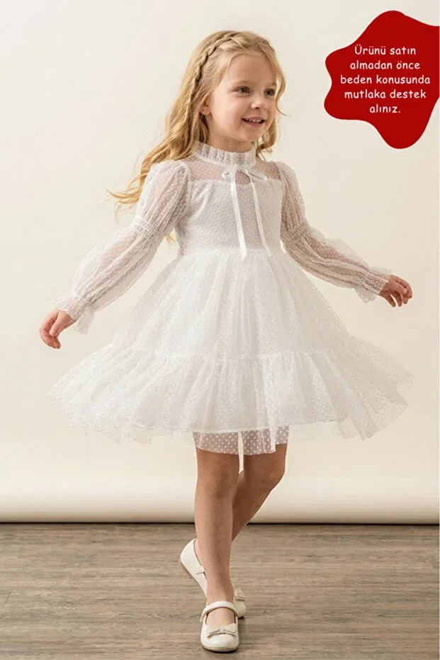 Детское вечернее платье для девочек с длинным рукавом Modest Eray Kids, White
