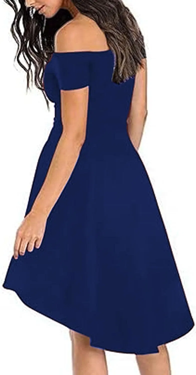 Женское коктейльное платье с открытыми плечами, Blue — фото 4
