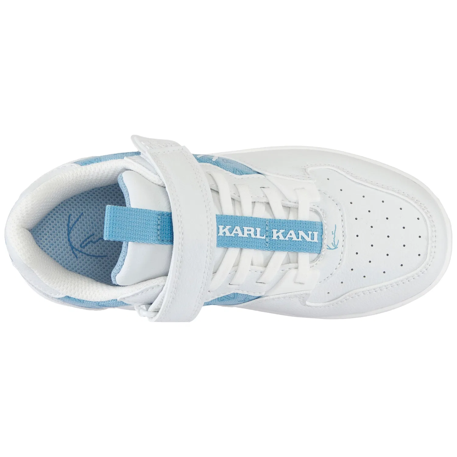 Детские кроссовки с язычком и липучкой Karl Kani, White/Light Blue — фото 4