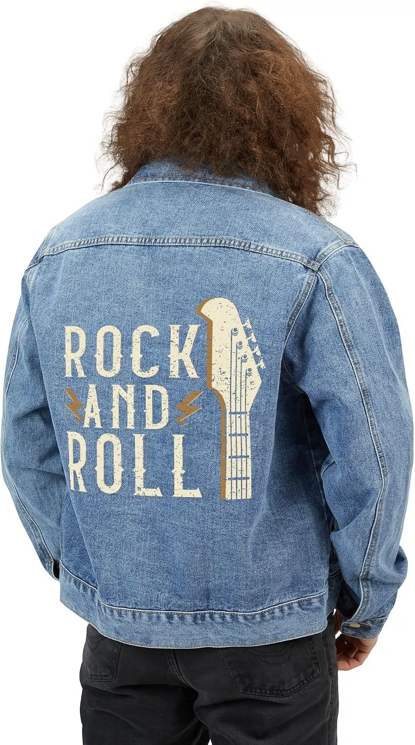 Мужская джинсовая куртка с принтом Rock N' Roll, Medium Denim Wash — фото 4