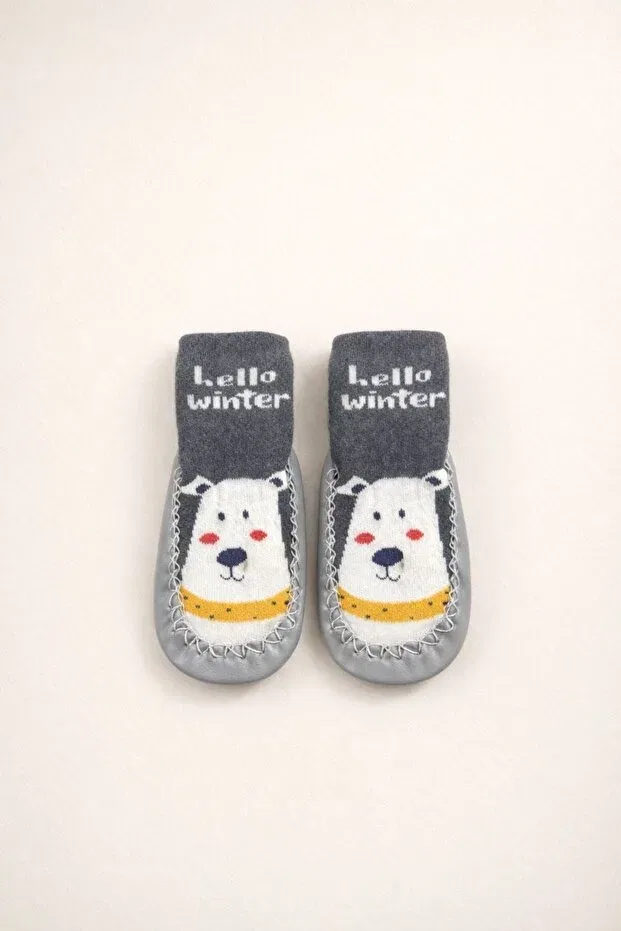 Детские носки для новорожденных кожаные Çarık socks Numix Baby Kids, Gray — фото 2
