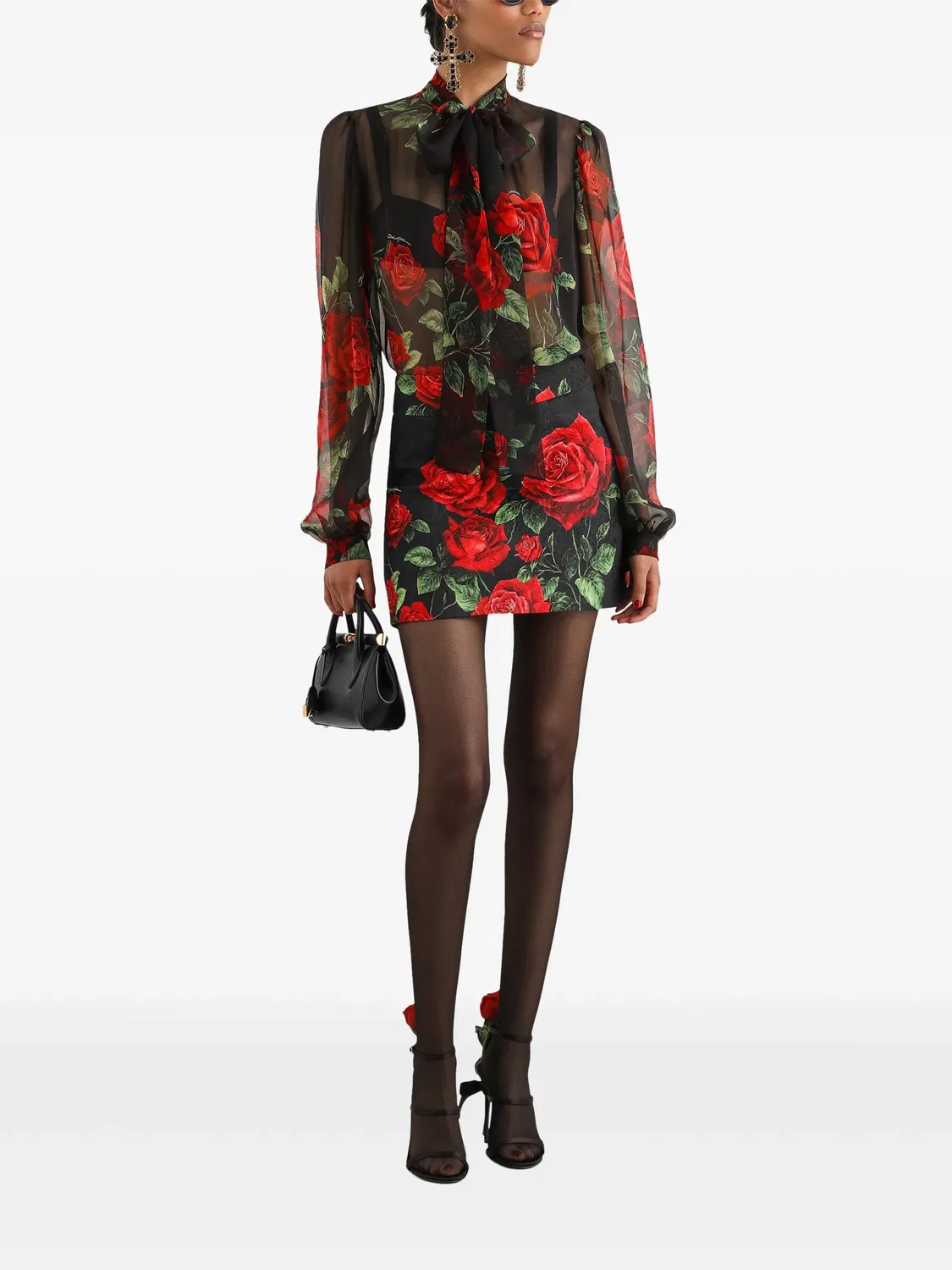 Парчовая юбка с цветочным принтом Dolce & Gabbana, черный — фото 2