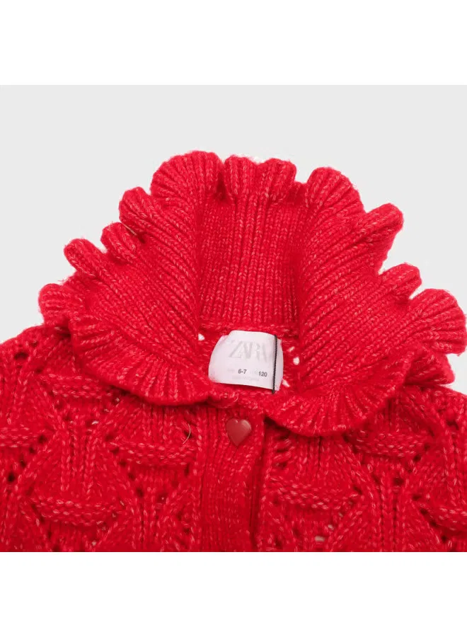 Кардиган с отложным воротником и рюшами Zara, красный — фото 4
