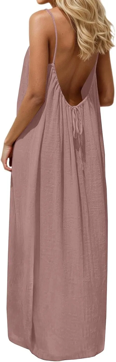 Женское пляжное платье без спины с завязками, Pink