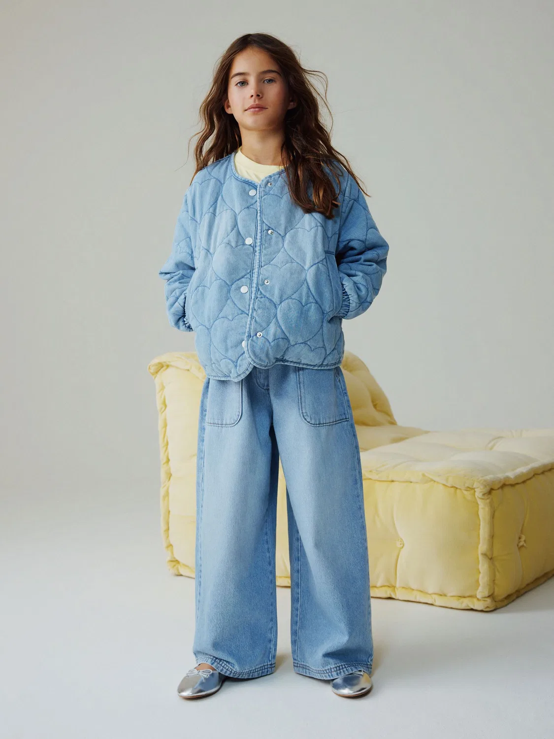 Куртка стеганая с сердечками, Denim Heart Next, джинсовый — фото 2