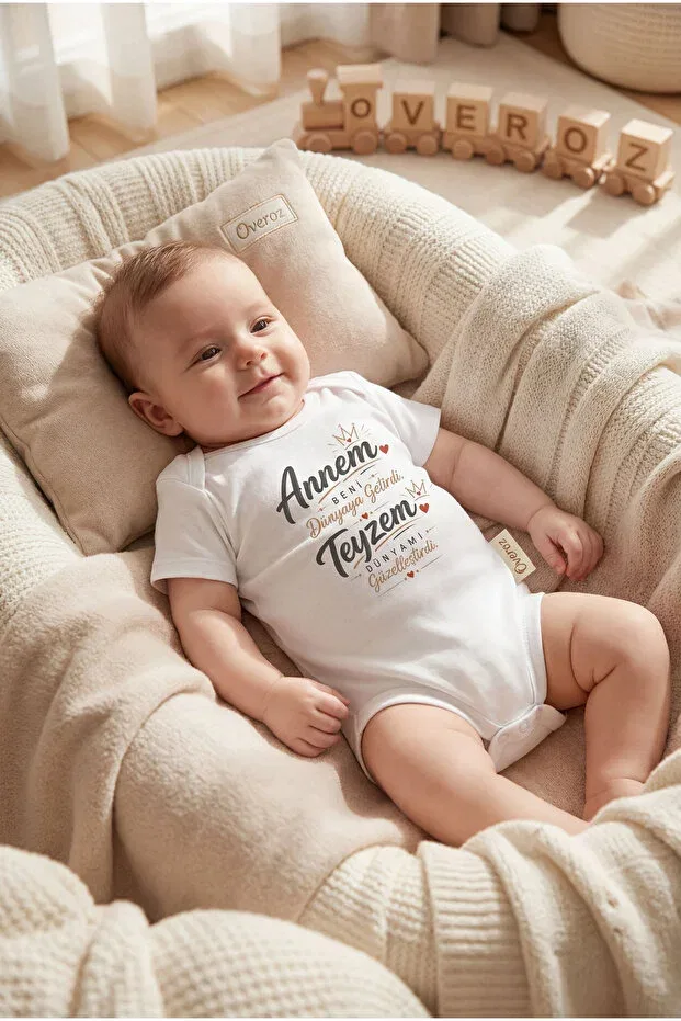 Детское боди с коротким рукавом Auntie mom written Overoz, White-33
