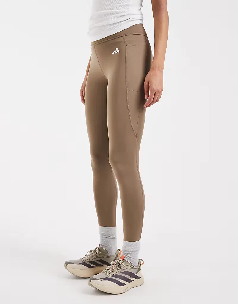 Леггинсы Adidas Performance Optimé Essentials с потайными карманами, хаки, размер шесть — фото 3