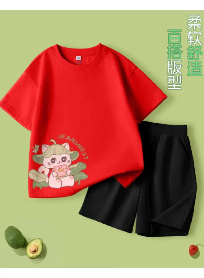 Комплект одежды для девочек с коротким рукавом, модель Sportswear, Jeanswest, красный