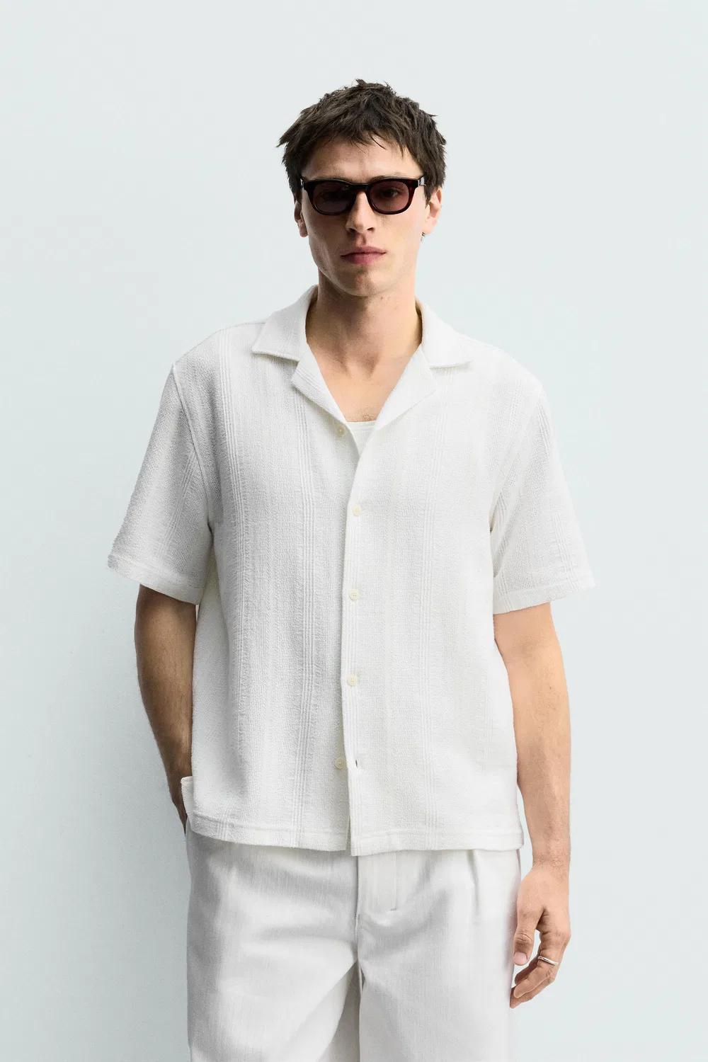 Рубашка из жаккарда в полоску, стандартного кроя ZARA, Oyster-White — фото 2