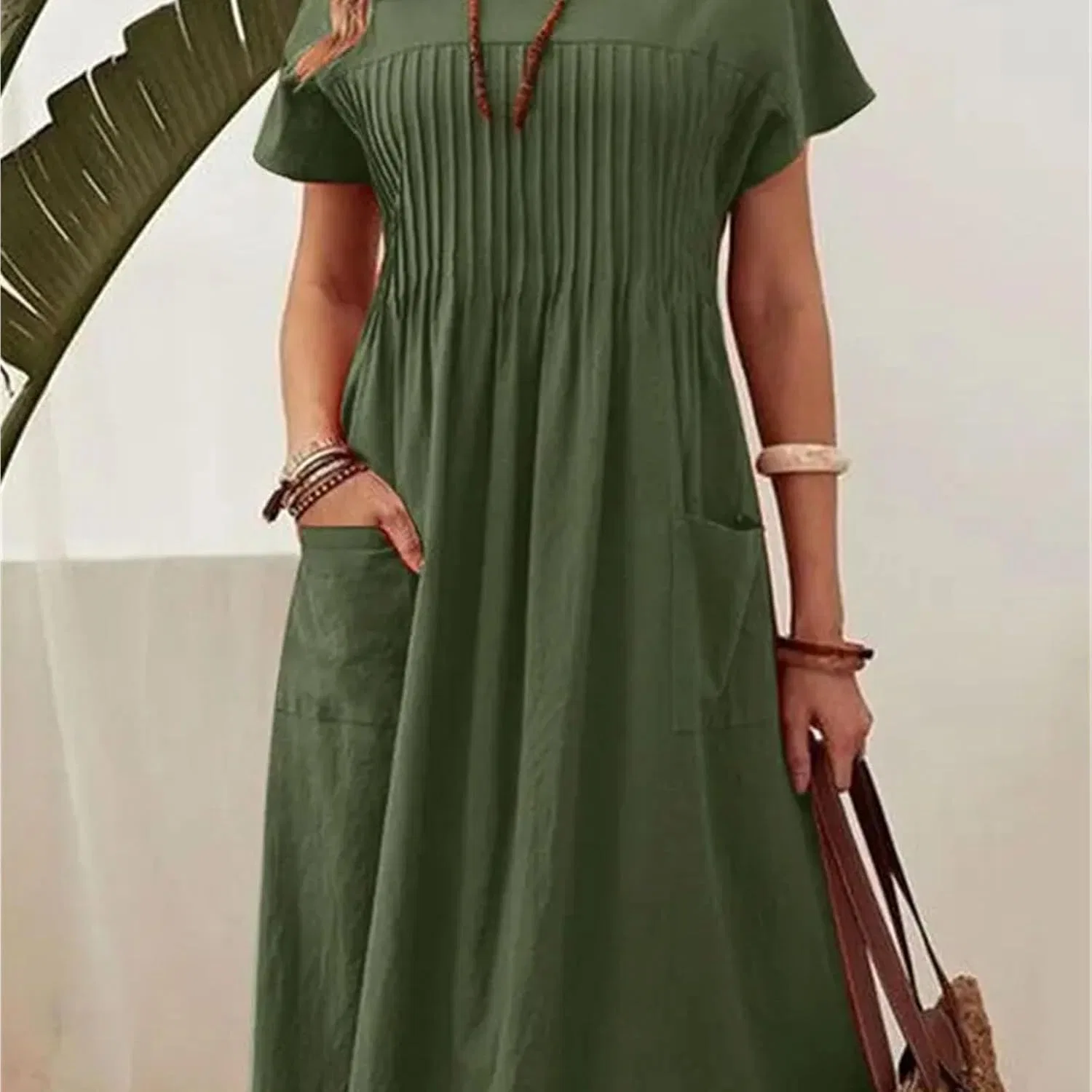 Женское повседневное платье миди с запахом Generic, Dark Green — фото 3