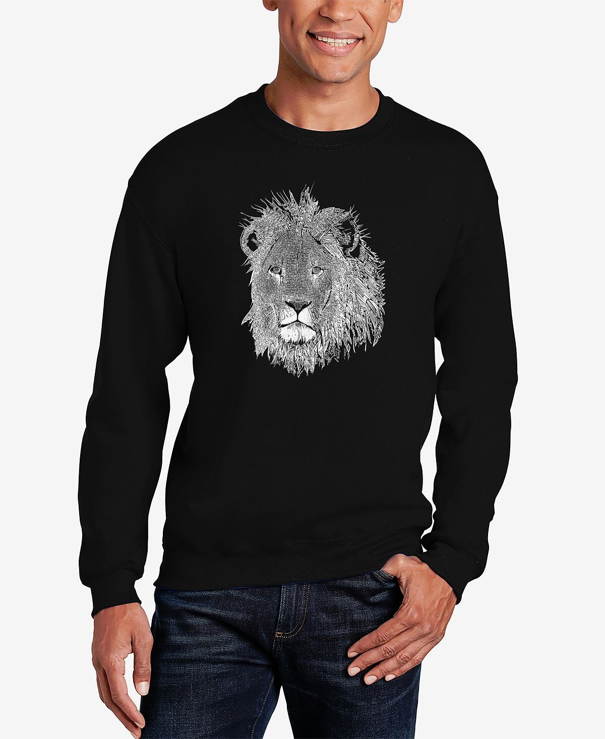 

Мужская толстовка с круглым вырезом word art lion LA Pop Art, черный