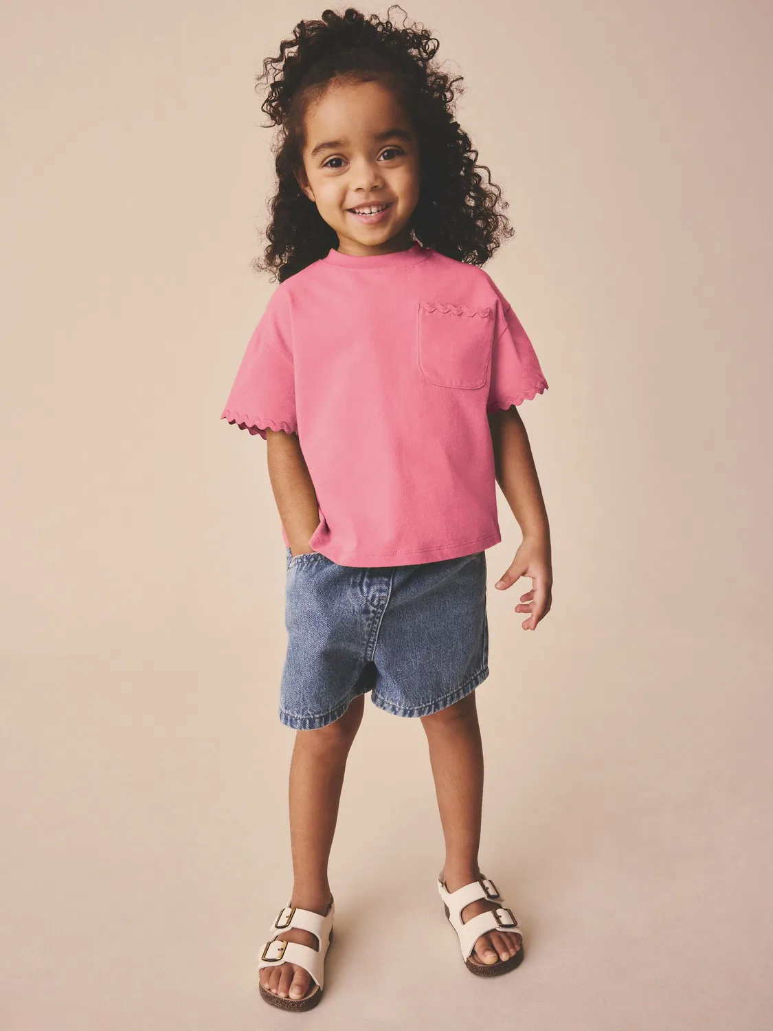 Футболка свободного кроя с отделкой рик-рак, Pink Short Sleeve Ric Rac Trim T-Shirt Next, розовый — фото 2