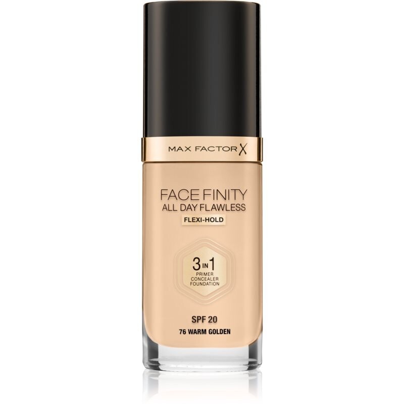 

Max Factor, Facefinity All Day Flawless, стойкая тональная основа Spf 20, оттенок 76 Warm Golden, 30 мл