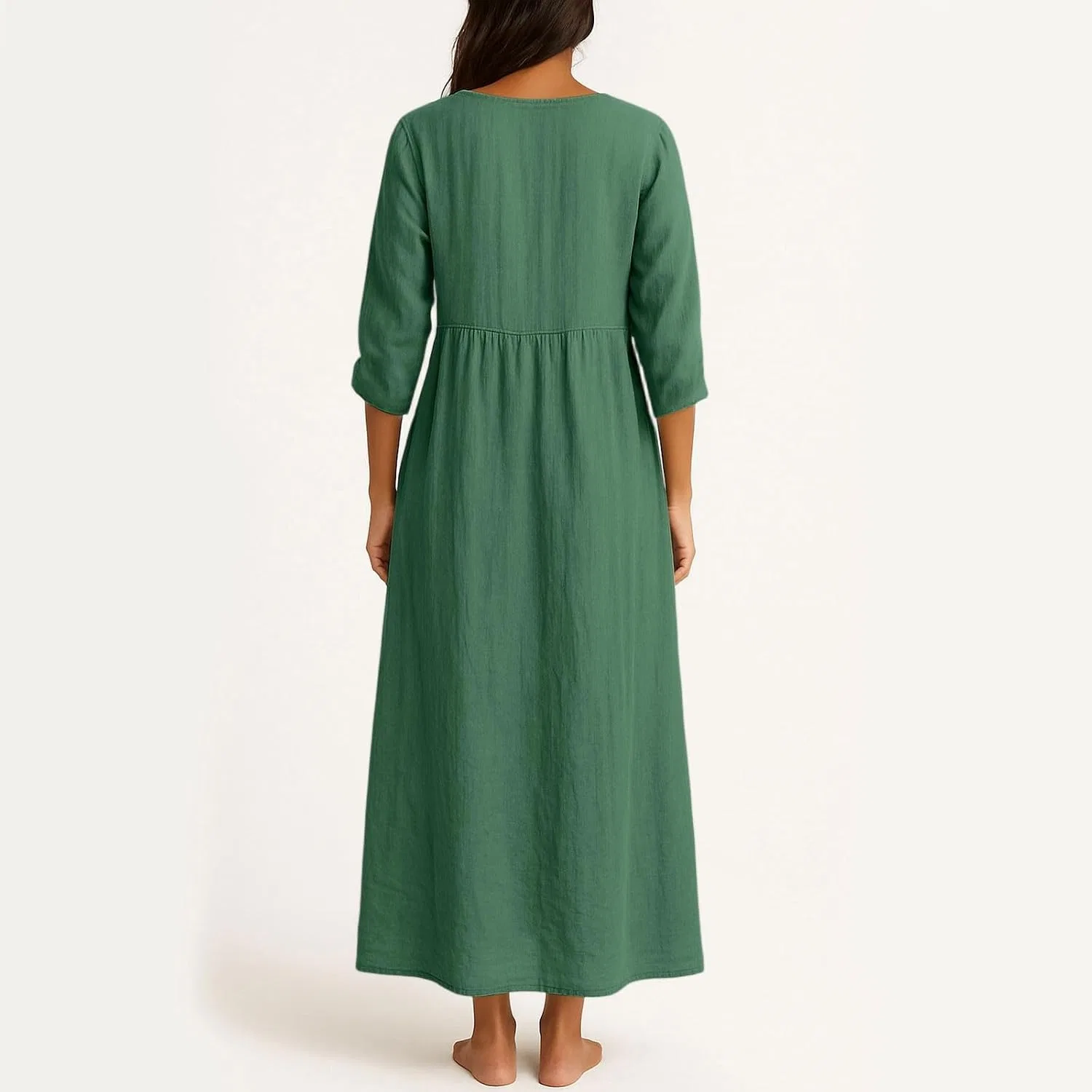 Женское платье миди свободного кроя с V-вырезом, Dark Green — фото 3