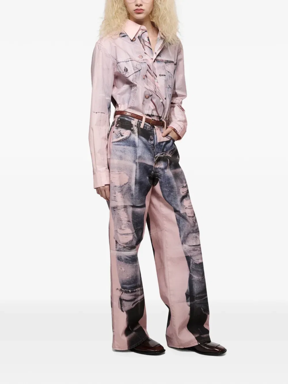 Брюки с эффектом тромплей Acne Studios, розовый — фото 4