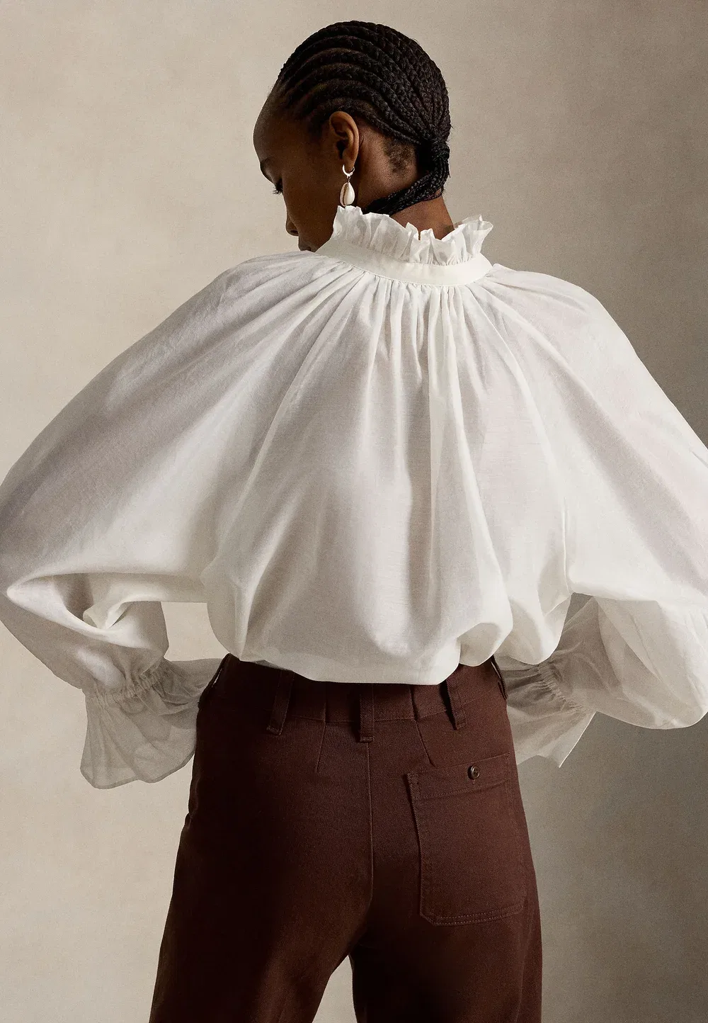 Рубашка-Блузка из хлопково-шелковой органзы Polo Ralph Lauren, White — фото 3