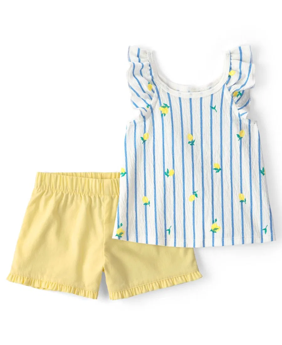 Комплект из топа с воланами и шорт с принтом лимона, Lemon Striped Top & Shorts Carter's, Yellow Blue White