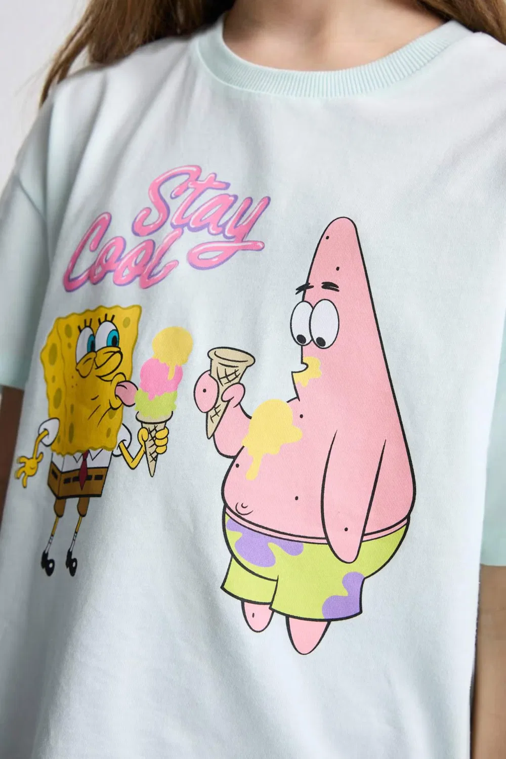 Футболка оверсайз с принтом SpongeBob с коротким рукавом Defacto, бирюзовый — фото 4
