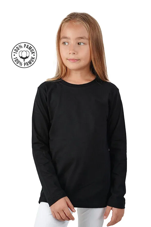 Детский комплект футболок с длинным рукавом Unisex girls and boys crew neck long sleeve set of 2 badi t-shirts white and black Lovella, White — фото 4