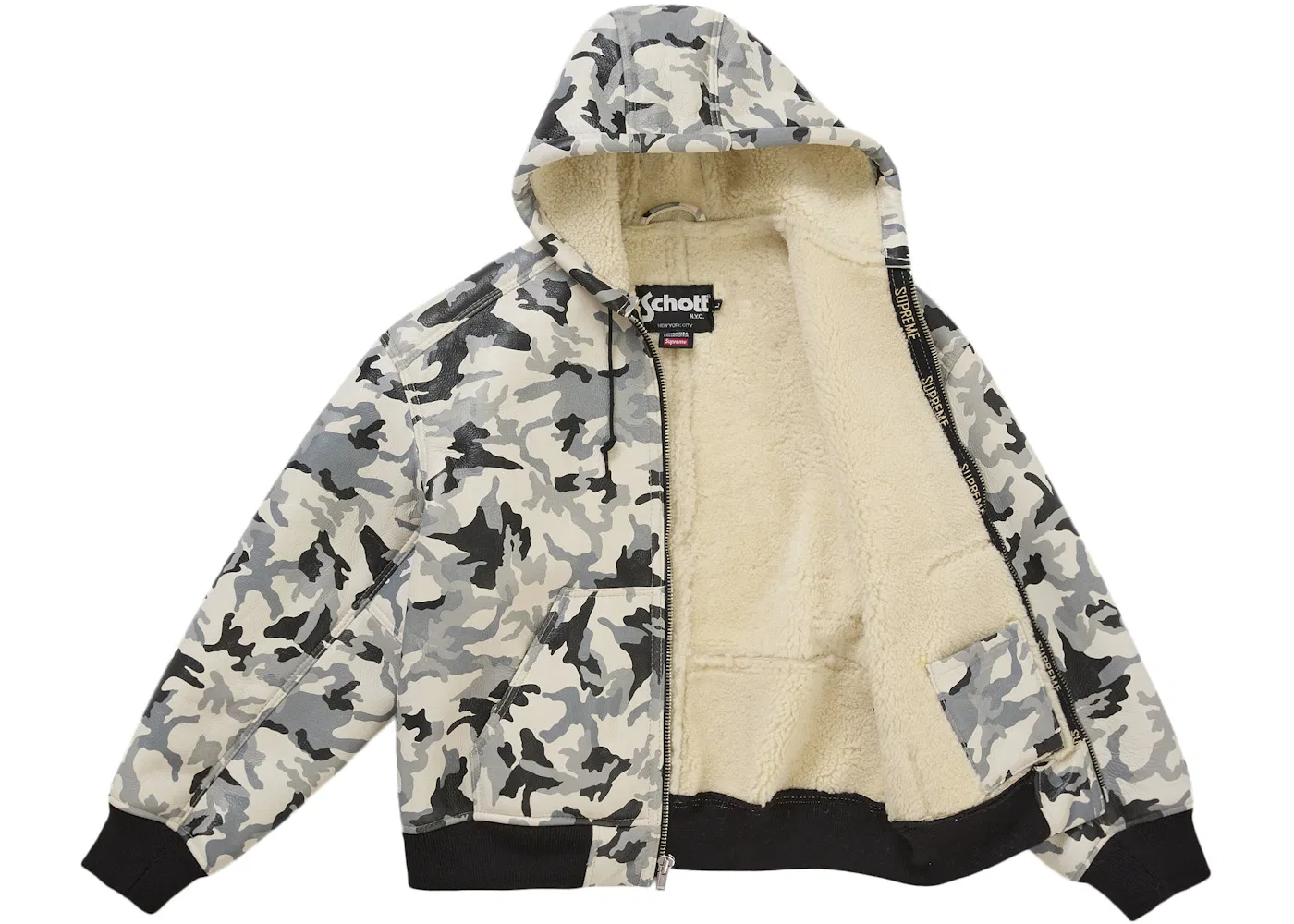 Мужская куртка с капюшоном из овчины Schott Shearling Snow Camo Supreme — фото 2