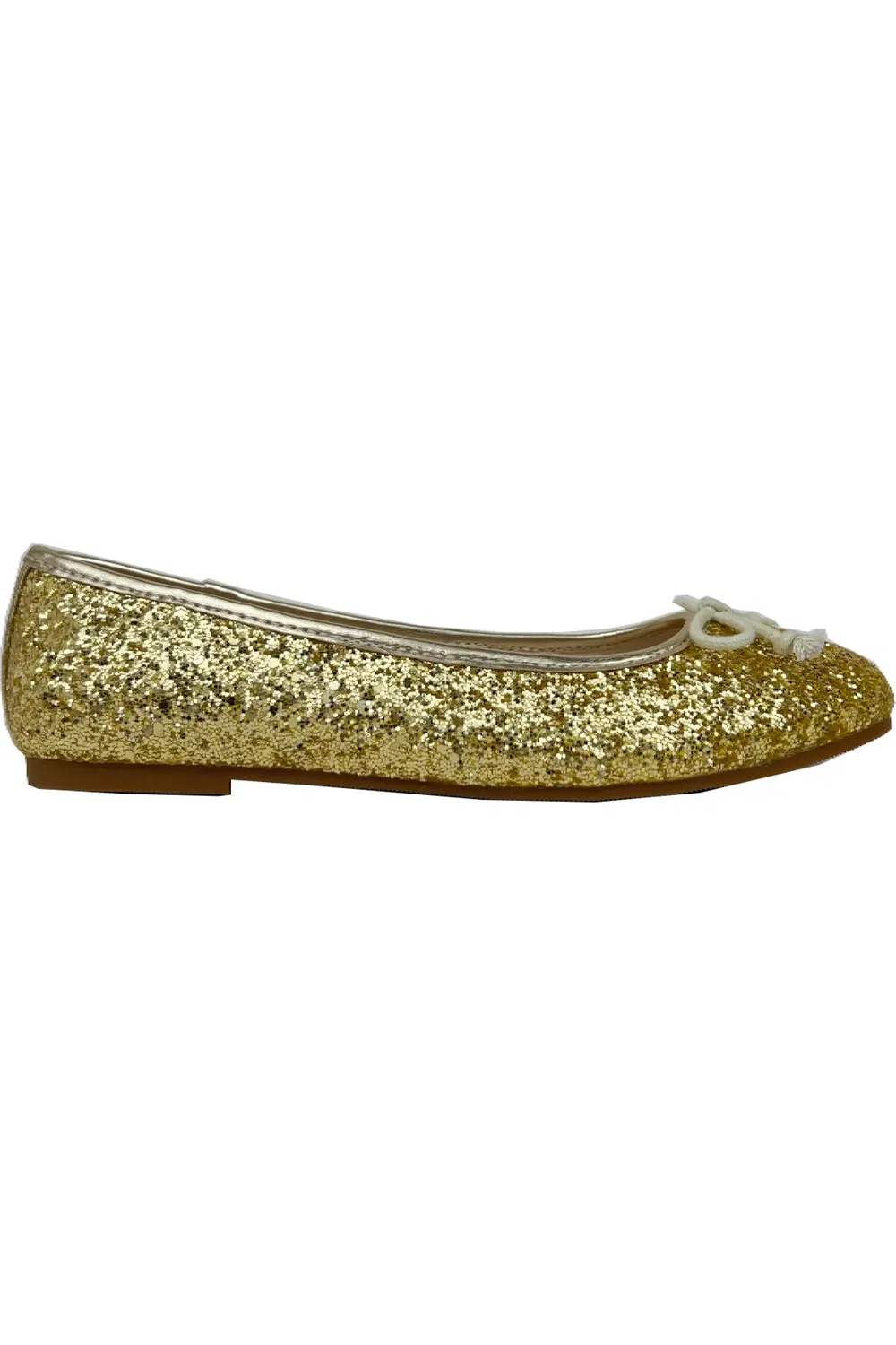 Детские балетки на плоской подошве с бантом Sadie Yosi Samra, Gold Glitter — фото 2