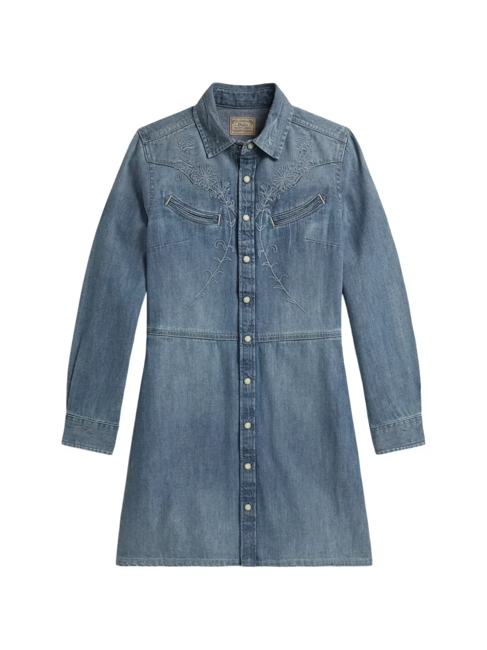 Джинсовое платье с длинными рукавами и вышивкой Polo Ralph Lauren Kids, синий