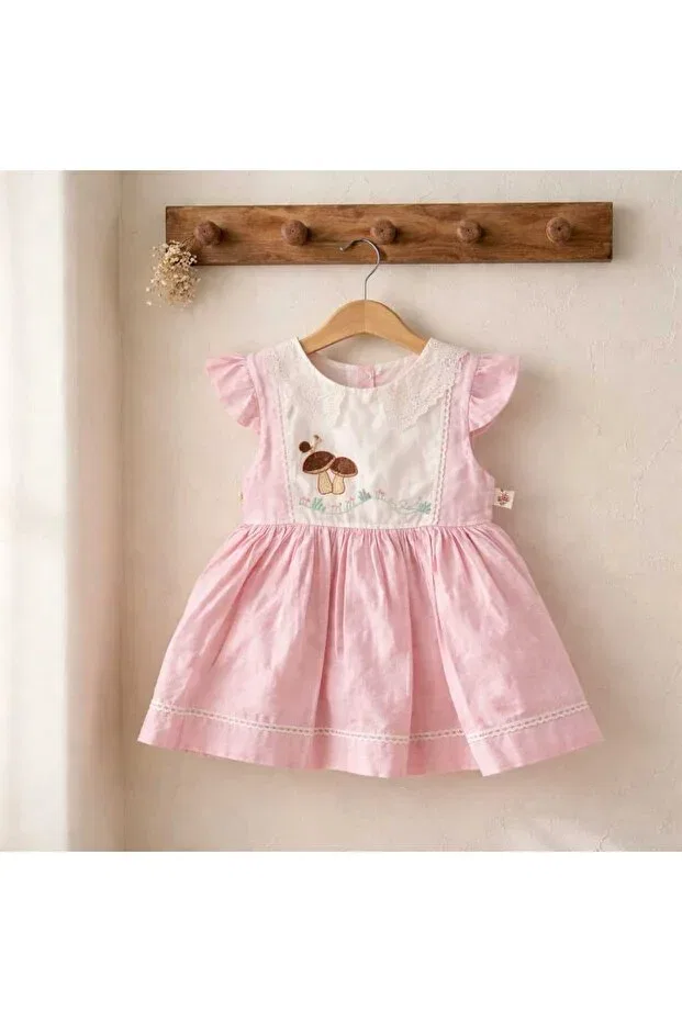 Детское платье для девочек хлопковое Mushroom figured linen dress Miniborn Baby, Pink