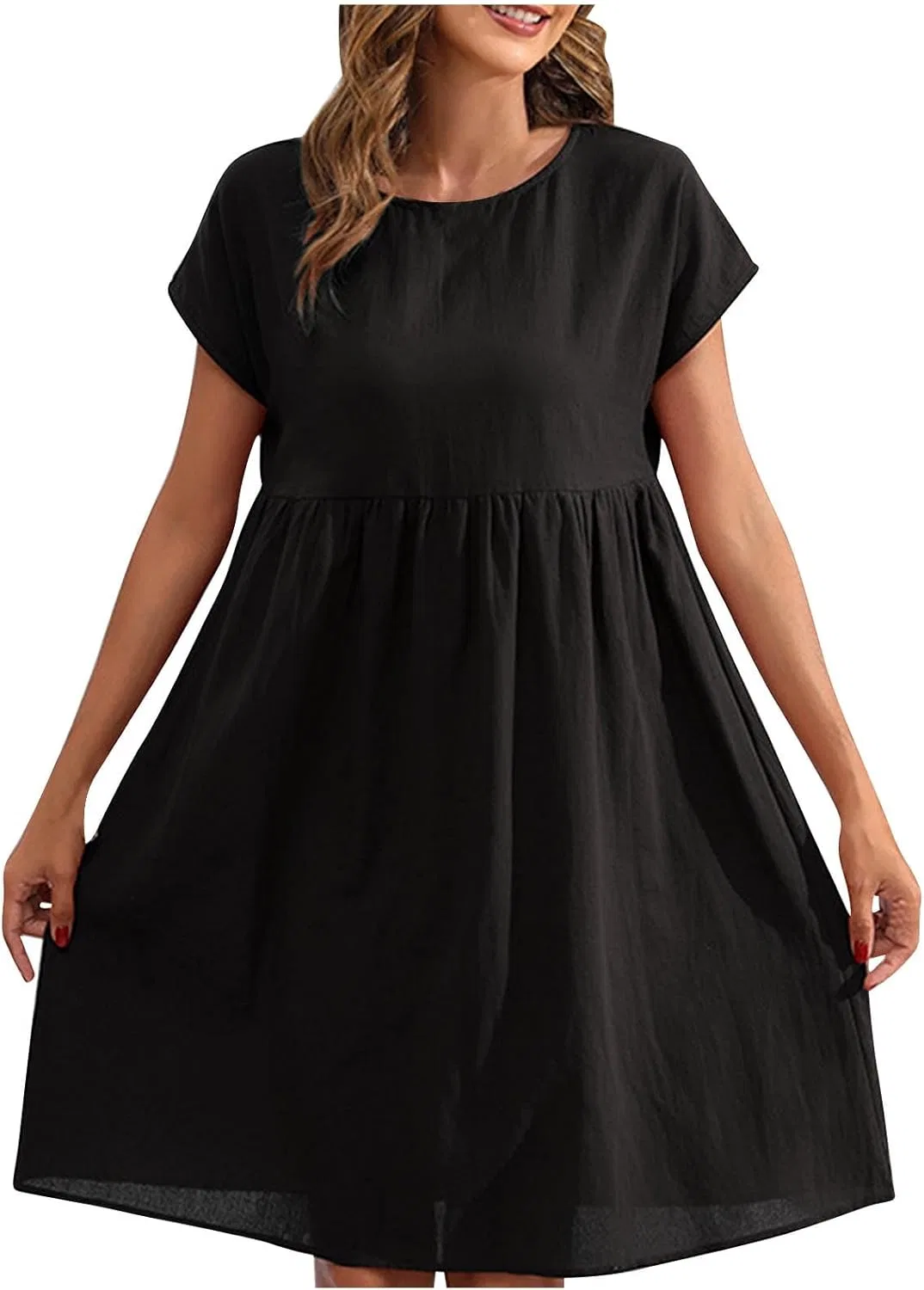 Женское летнее платье миди свободное A-line, Black