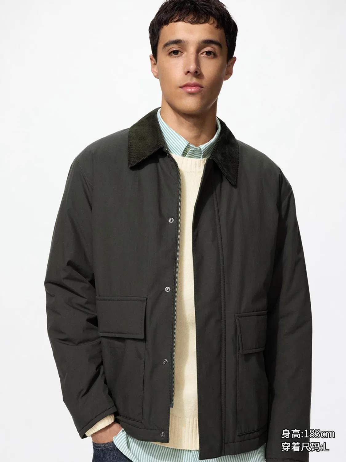 Куртка утепленная хлопковая Uniqlo, темно-оливковый