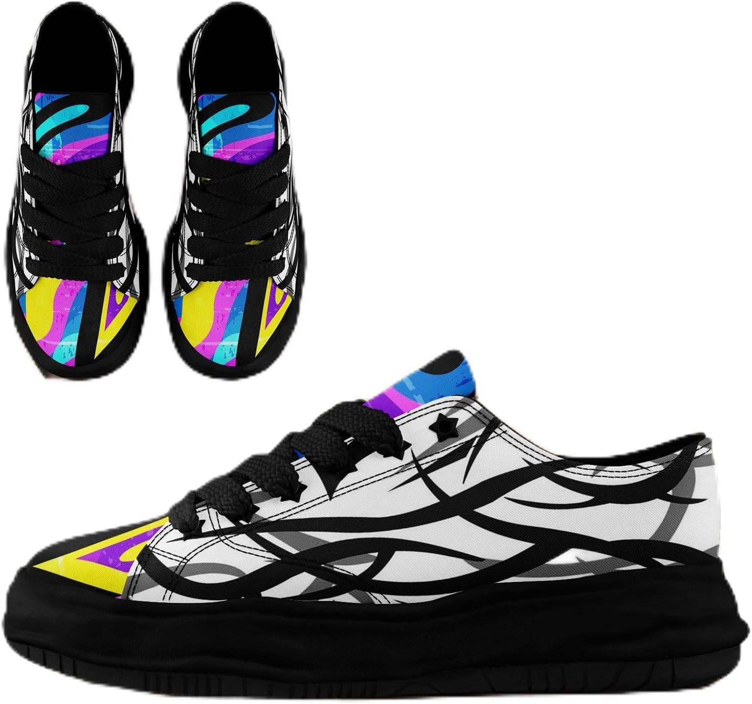 

Мужские кроссовки coolcustomize из холщовой ткани с граффити, цветные повседневные низкие кеды на шнуровке для женщин с абстрактным уличным арт-дизайном, белый/черный